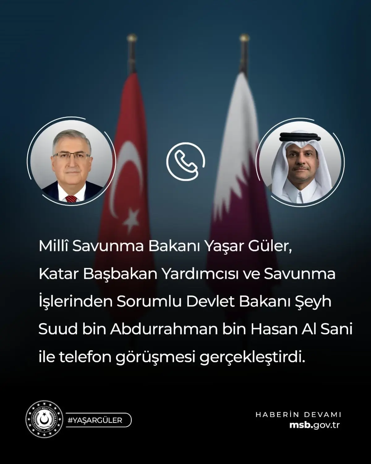 Savunma Bakanı Güler, Katar’ın Vekili Al Sani ile Kritik Görüşme Gerçekleştirdi