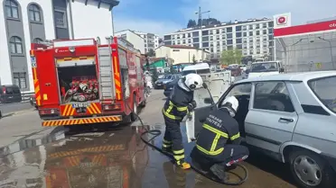 Yangın sonrası söndürülen araç