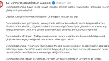 Erdoğan ve Umman Sultanı Heysem Bin Tarık arasındaki telefon görüşmesinin ekran görüntüsü