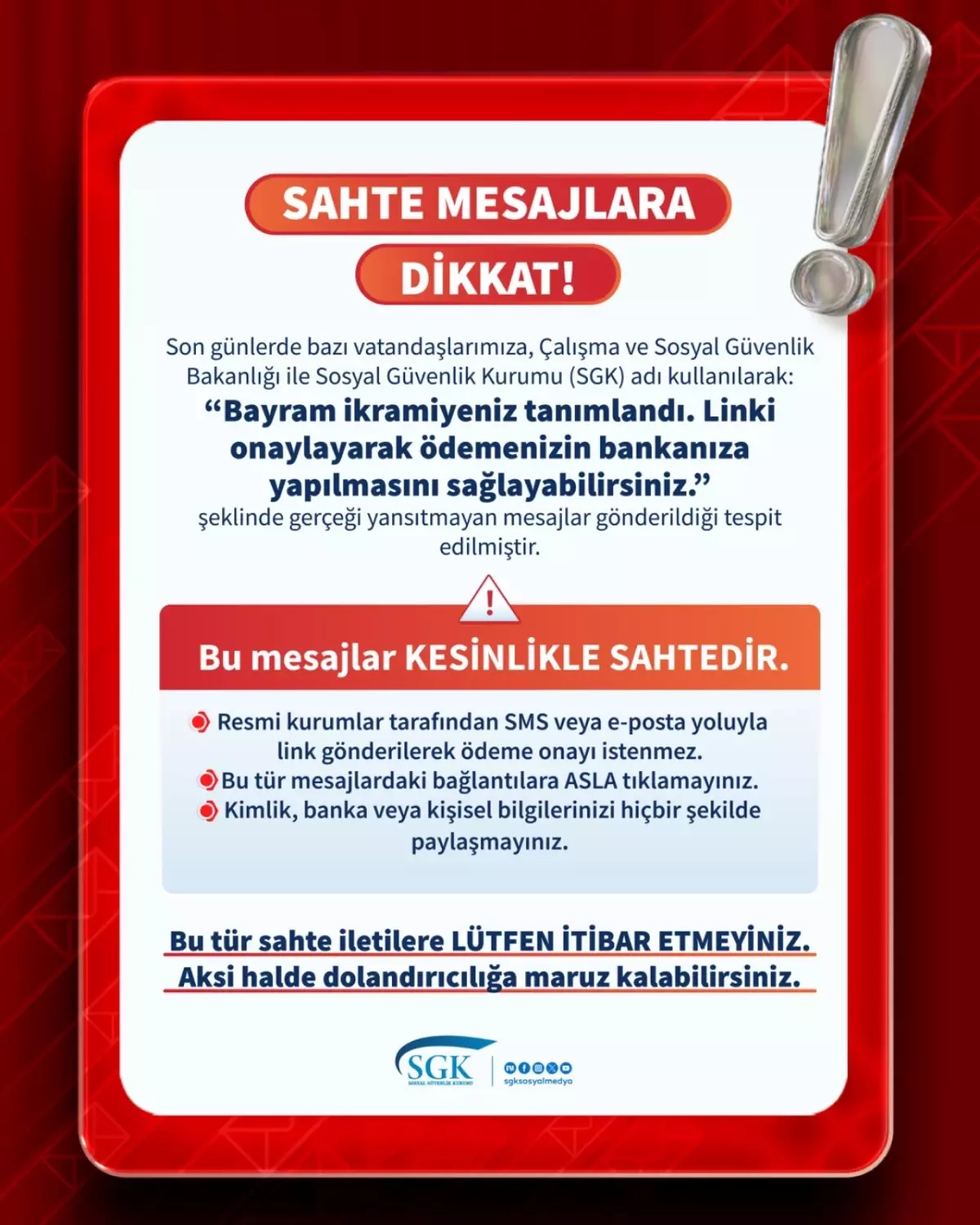 SGK'dan Bayram İkramiyesi Dolandırıcılığına Karşı Uyarı: Linke Asla Tıklamayın