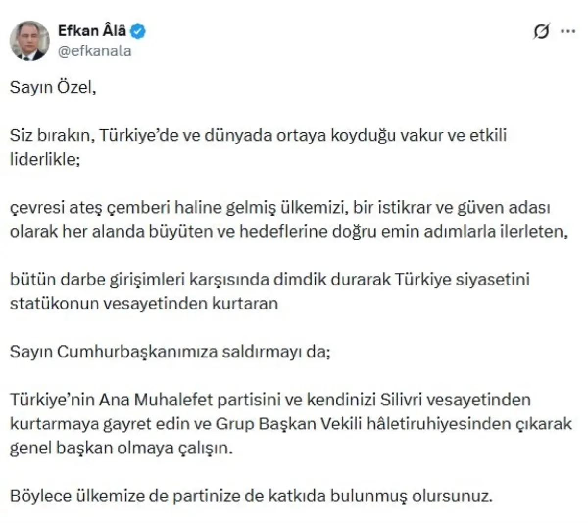 Efkan Ala'dan Özel'e Saldırı Çağrısına Kesin Cevap