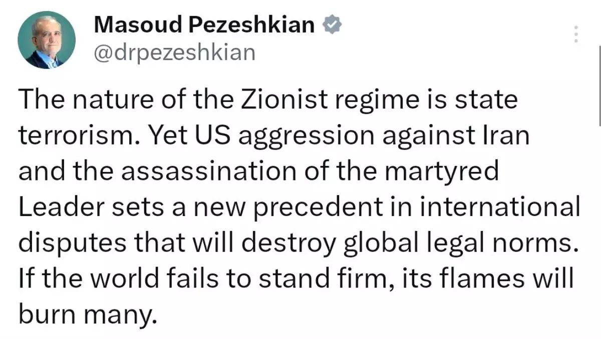 İran Cumhurbaşkanı Pezeşkiyan'dan ABD ve İsrail'e Keskin Uyarı