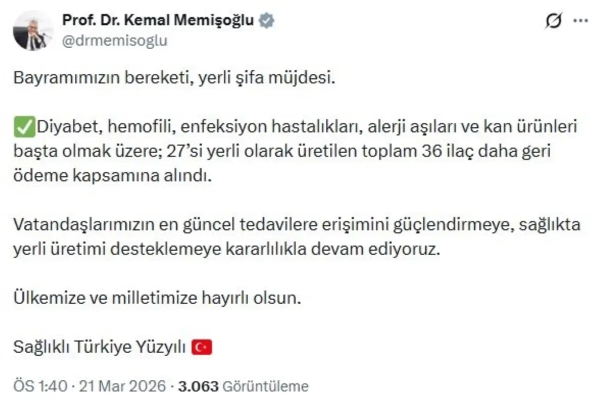 Sağlık Bakanı Memişoğlu, 36 Yeni İlacı Geri Ödeme Kapsamına Aldı