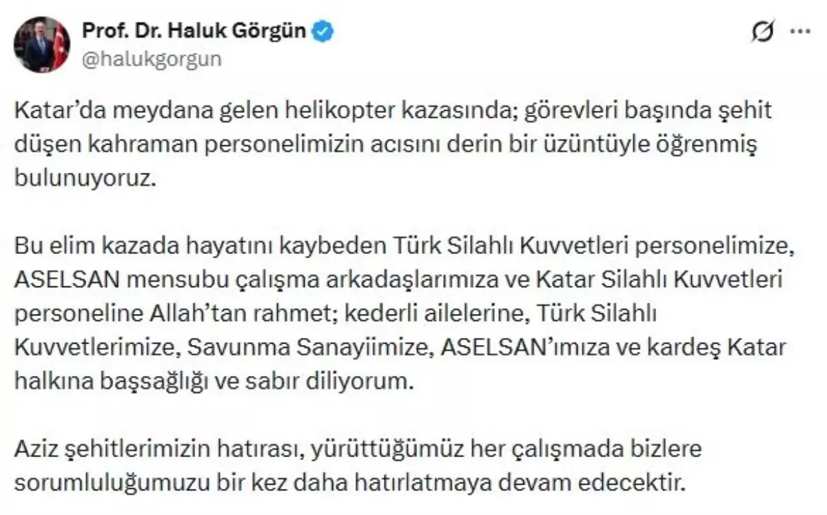 Katar'da Helikopter Kazası: Şehit Ailesine Taziye ve Siyasi Liderlerin Mesajları