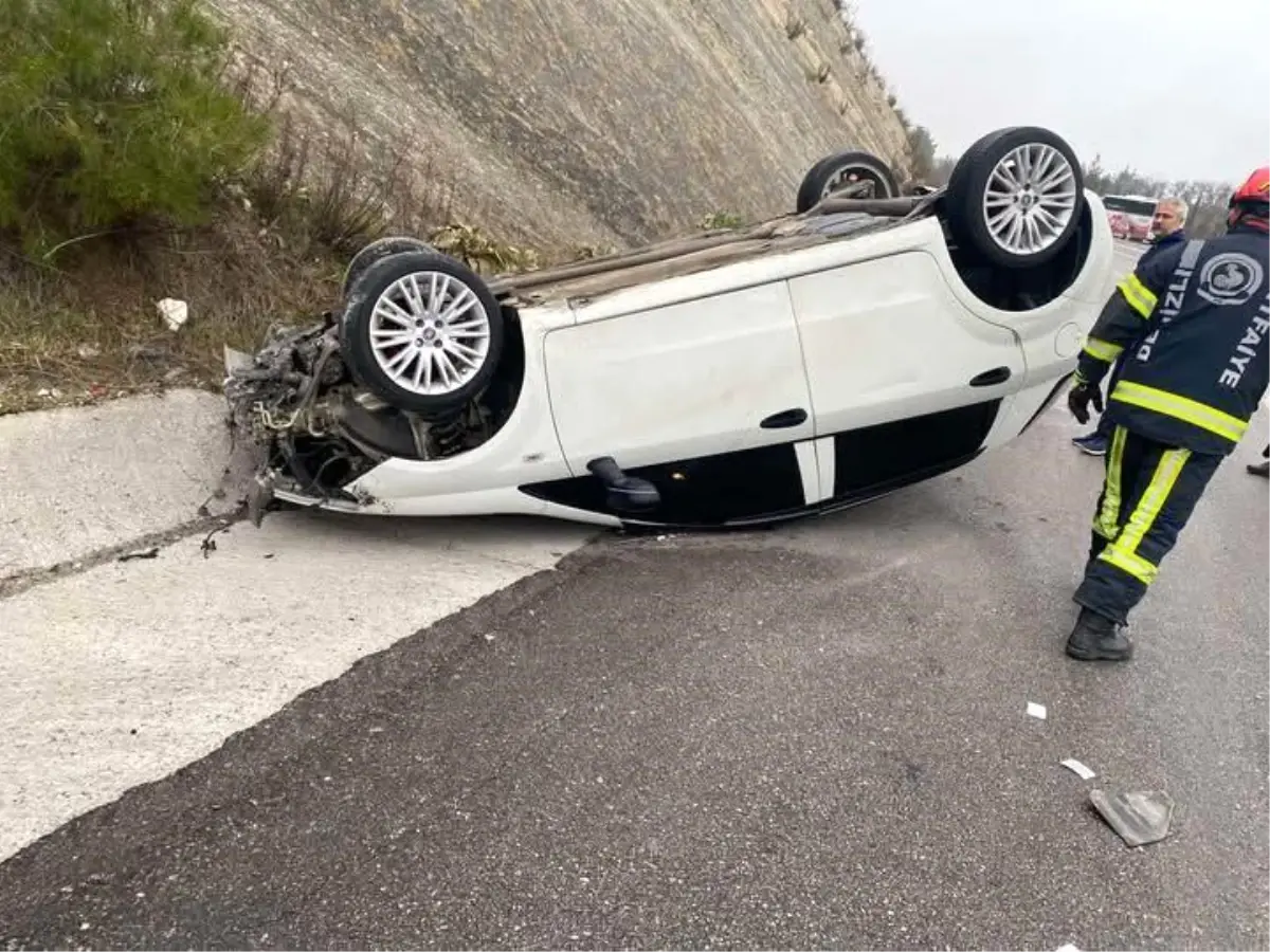 Denizli'de Kaygan Yolda Otomobil Takla Attı: Yaralanma Yok, Hasar Sınırlı