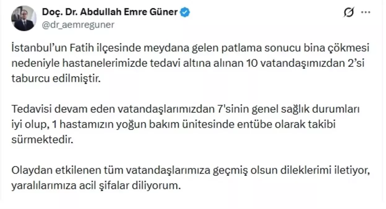 Fatih'te Patlama Sonrası İlk Taburcu İşlemleri Gerçekleşti