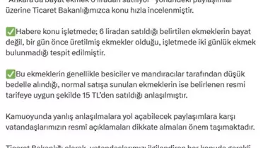 Ticaret Bakanlığı'ndan 6 TL'lik Ekmek Açıklaması: Üretim Tarihi ve Kalite Detayları