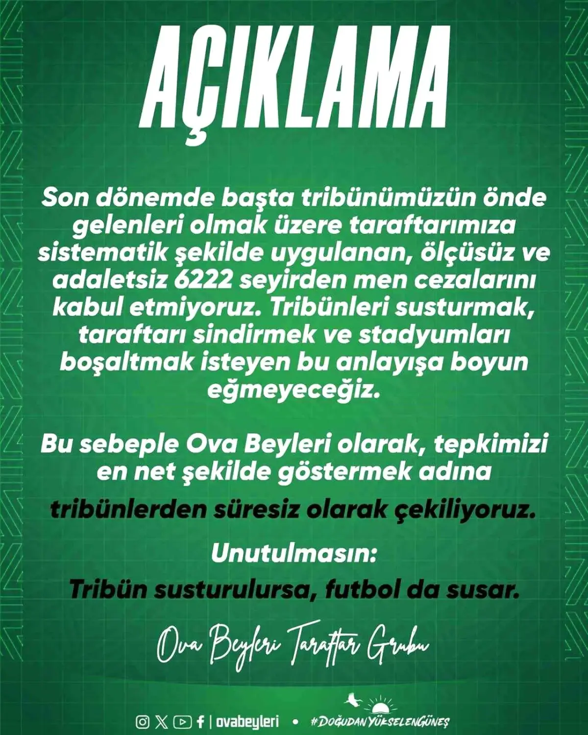 Iğdır FK Ova Beyleri, Haksız Cezaları Protesto Ederek Tribünlerden Süresiz Çekildi
