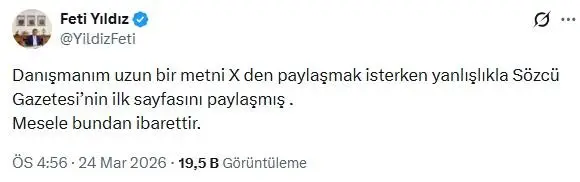 Feti Yıldız sosyal medya paylaşımı