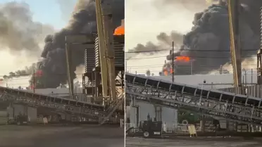 Patlamanın etkilediği petrol tesisinin fotoğrafı