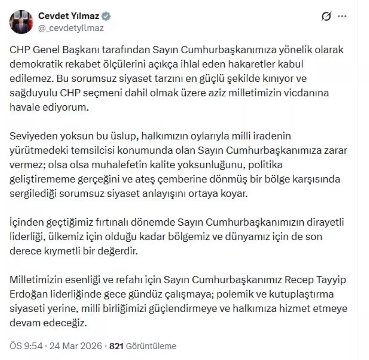 Cevdet Yılmaz'dan Özgür Özel'e Sert Tepki: Rekabet Kurallarını İhlal Eden Sözler Kınandı
