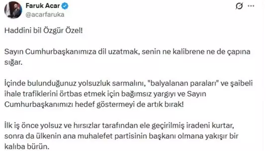 Faruk Acar'dan Özgür Özel'e Sert Sözler: Yolsuzluk İddiaları ve Kişisel Sorumluluk
