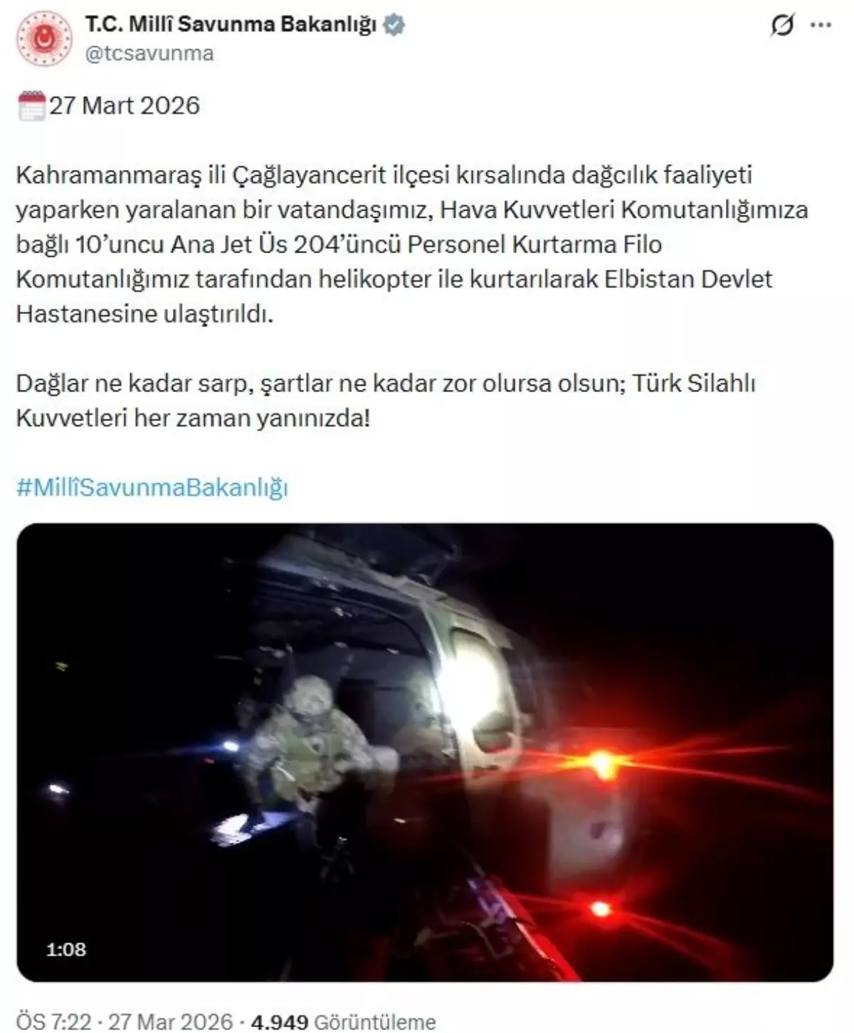 Kahramanmaraş'ta yaralanan dağcı