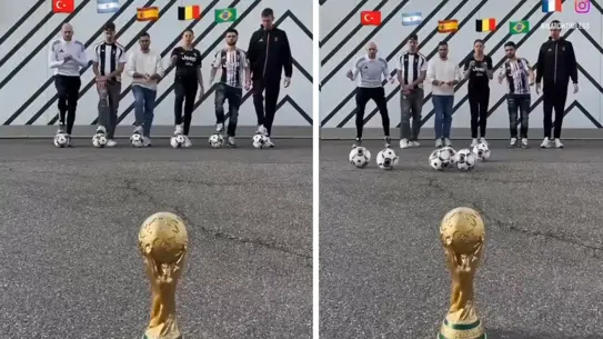 Futbol topunun Dünya Kupası maketine isabet ettiği an