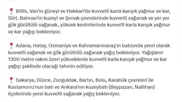 İçişleri Bakanlığı 18 İlde Kar ve Sağanak Yağış Uyarısı Yaptı