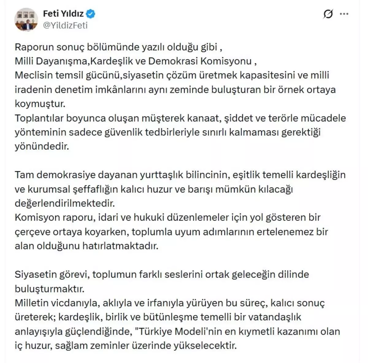 MHP'li Yıldız'dan Milli Dayanışma Komisyonu'nun Barış ve Kardeşlik Vurgusu