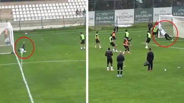 Volkan Demirel antrenmanda yaptığı kurtarışlar