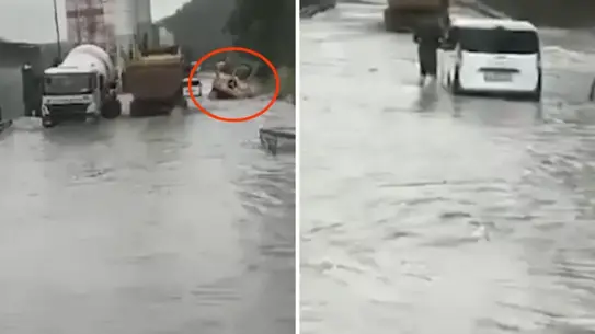 Kemerburgaz Yolu Sel Sularına Kavuştu: Büyük Kamyon Suya Kapıldı