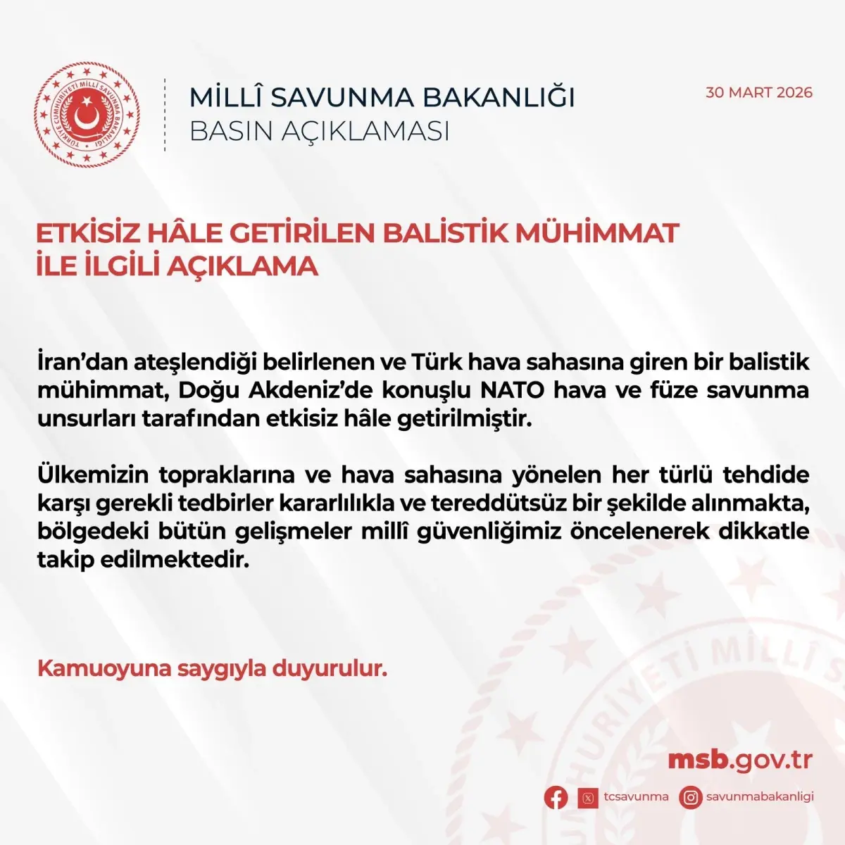 NATO Uçakları İran’dan Fırlatılan Balistik Mühimmatı Hedef Alarak Nötralize Etti