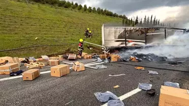 Kaza sonrası yanmış tır