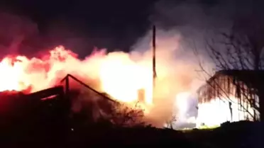 Yangın sonrası yanan samanlık ve odunluk