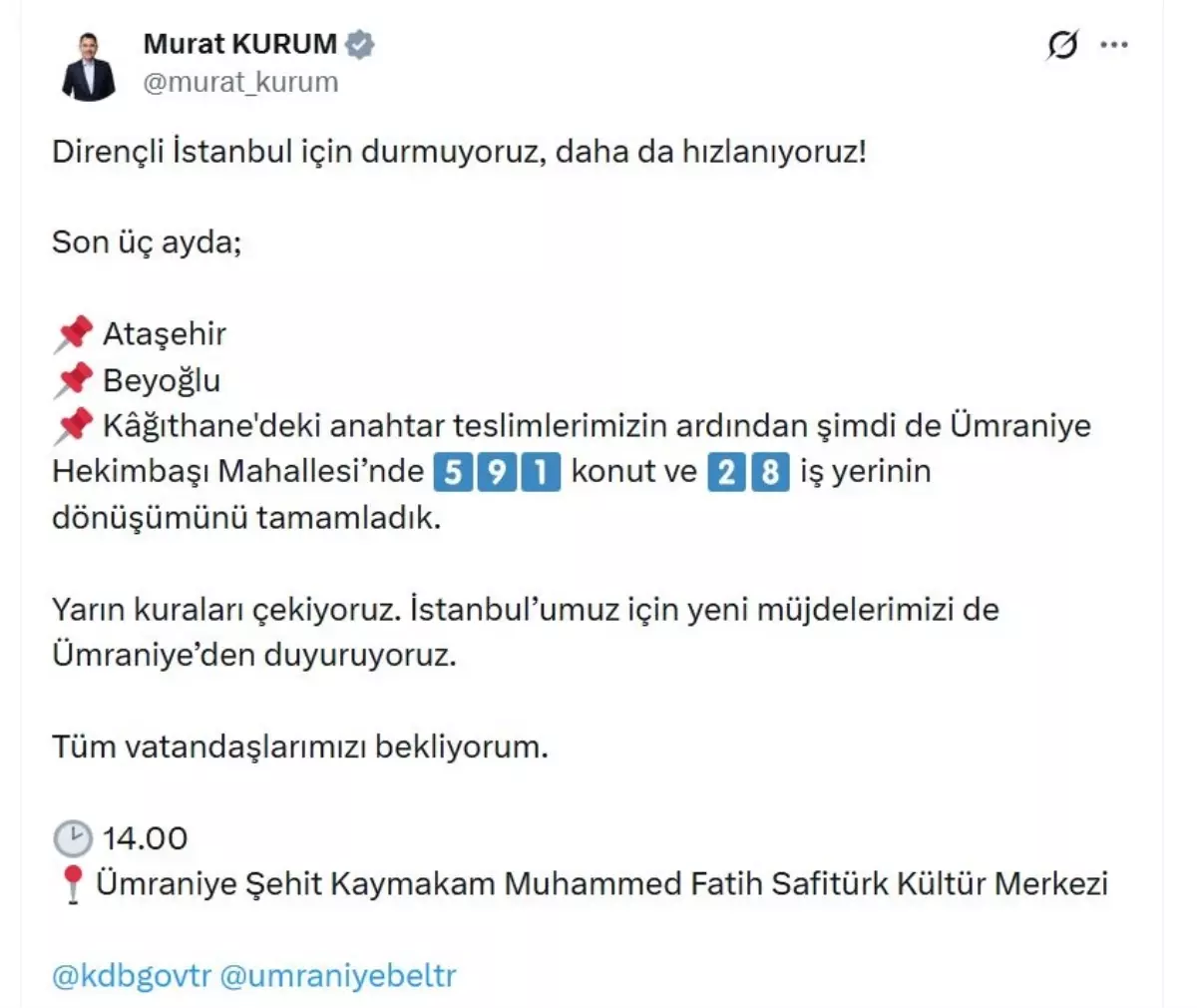 Ümraniye Hekimbaşı'nda 591 Konut ve 28 İş Yeri Dönüşümü Tamamlandı