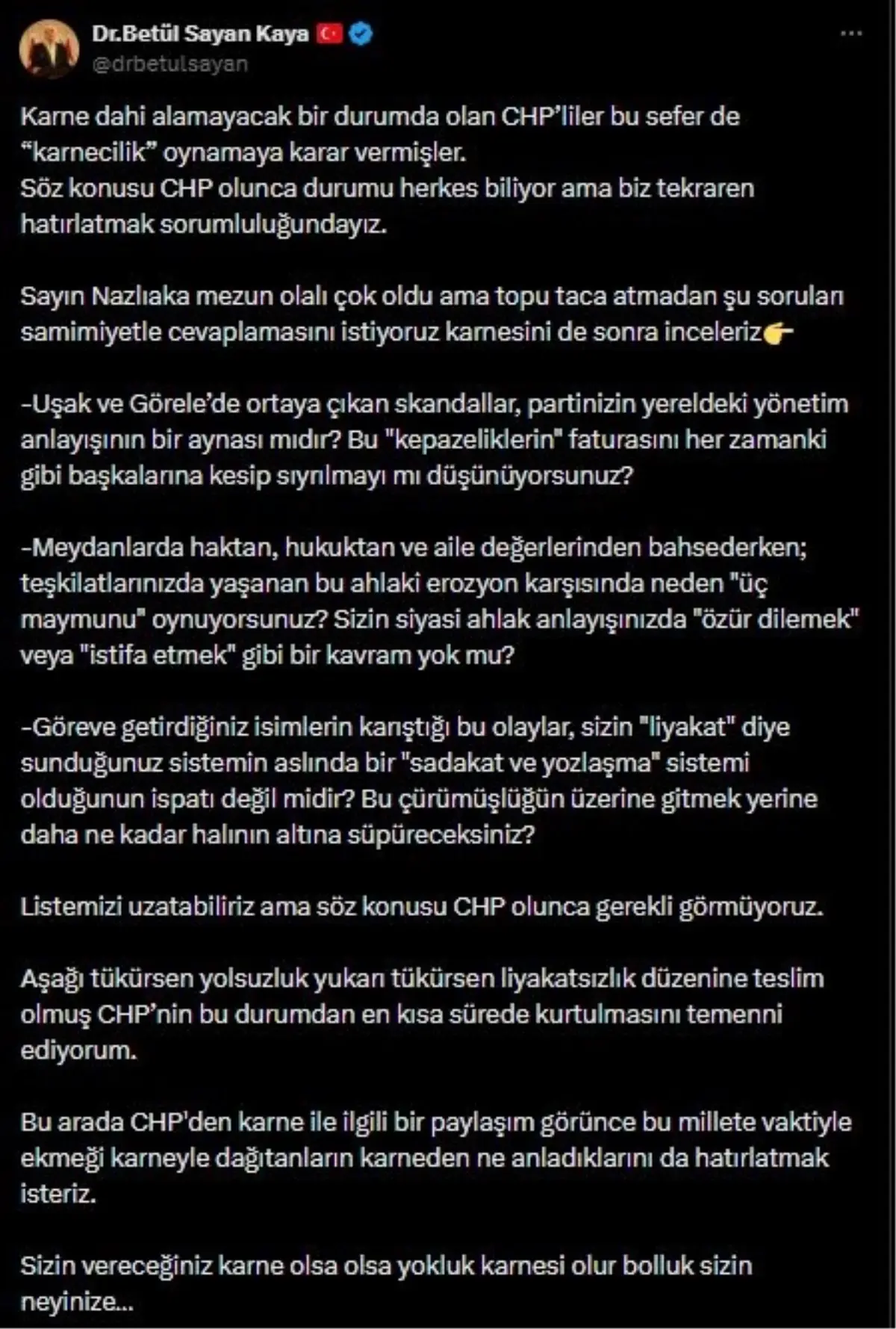 Kaya'dan CHP'ye Sert Sözler: Yolsuzluk ve Liyakatsizlik İddiaları
