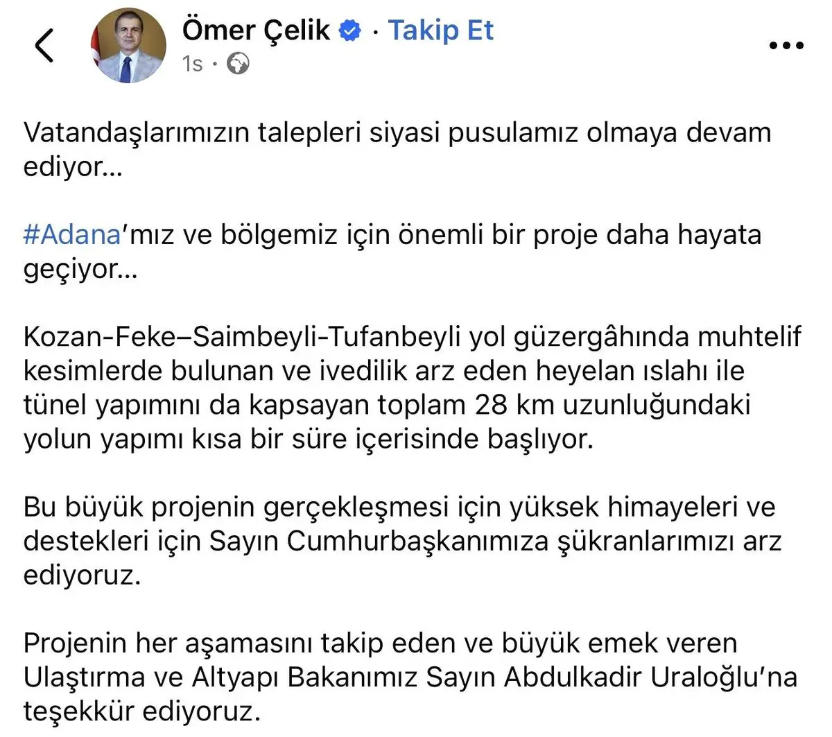 Adana’da Kozan‑Feke Bağlantı Yolu Projesi Hayata Geçiyor