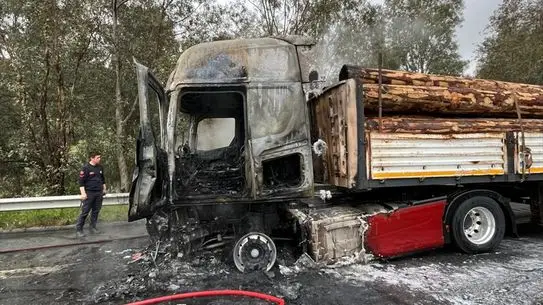 Yangını söndürülmüş tır