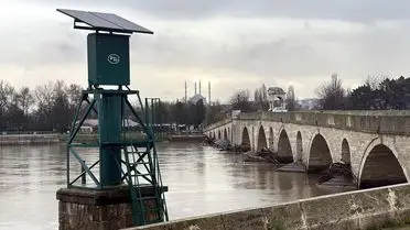Tunca ve Meriç nehirlerinde yükselen su seviyesi görüntüsü