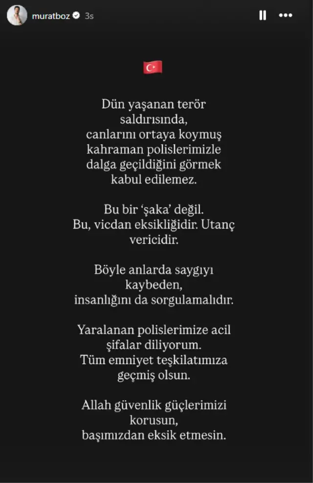 Murat Boz'un terör saldırısına yönelik tepkisi