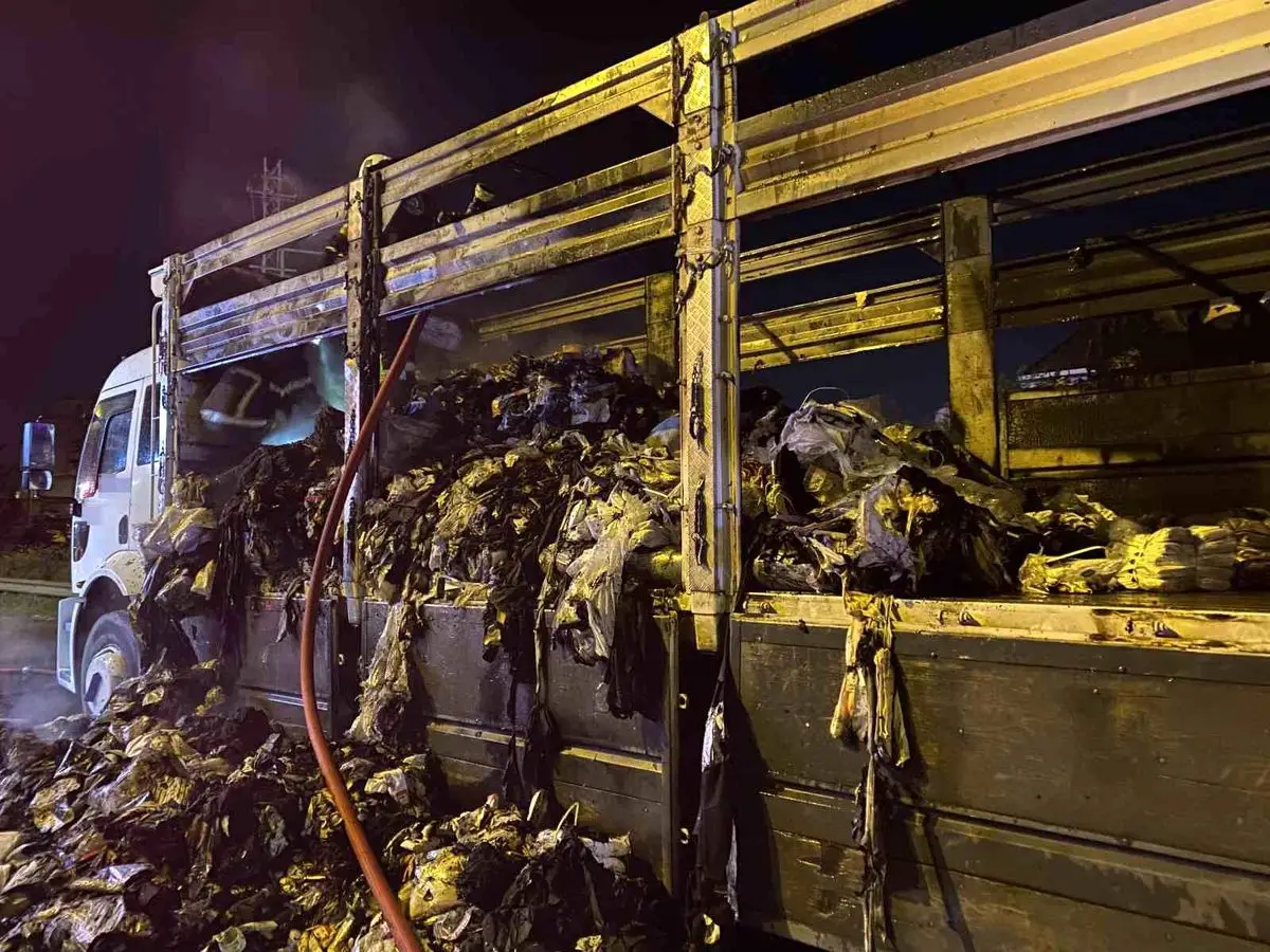 Derince'de Kamyon Yangını: Tekstil Yükü Tamamen Yanarak Kül Oldu