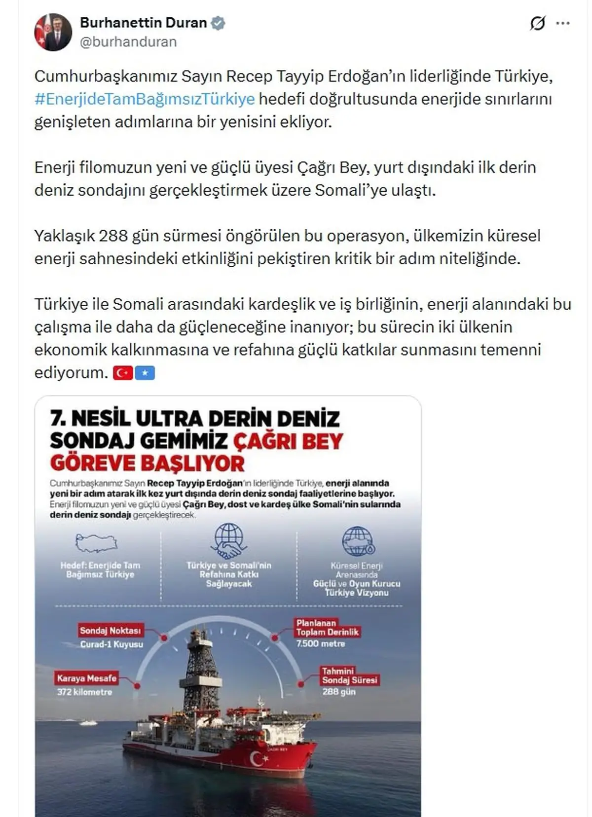 Çağrı Bey sondaj gemisi Somali sahillerinde