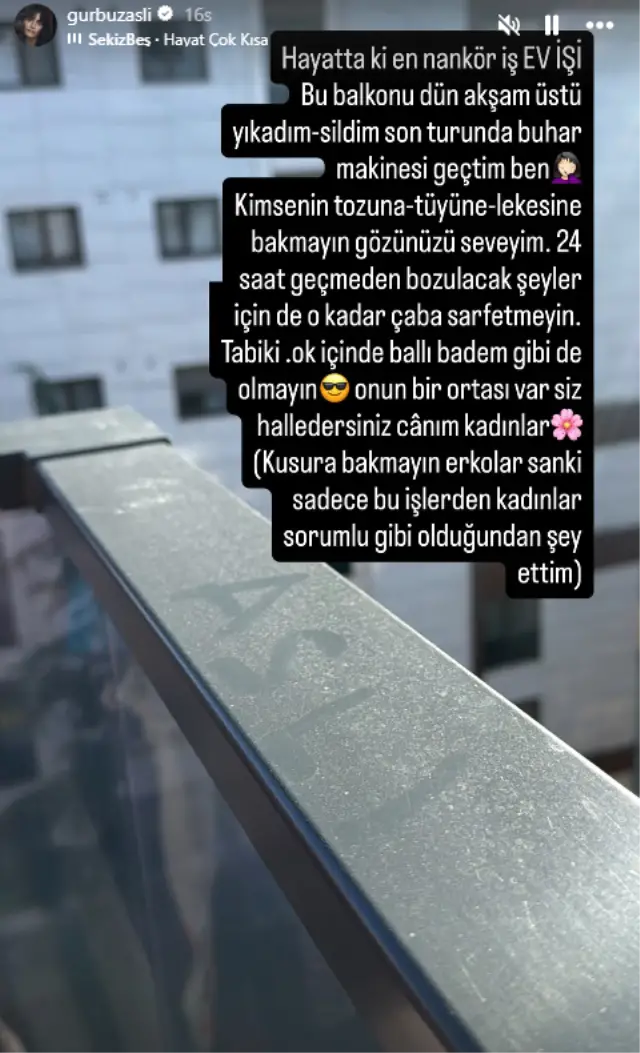 Aslıhan Gürbüz'ün ev işi paylaşımının ekran görüntüsü