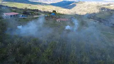 Demirci'de Badem Çiftçileri Donla Mücadele İçin Dumanlama Tekniğini Benimsedi