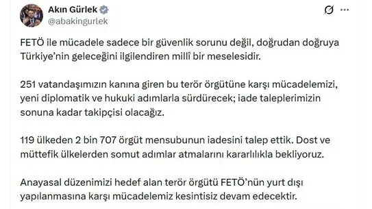Bakan Gürlek, 2.707 FETÖ Mensubu İçin Uluslararası İade Çabalarını Hızlandırdı