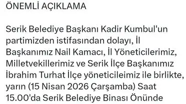 Serik Belediye Başkanı Kadir Kumbul CHP'den Ayrıldı: Açıklama Yarın