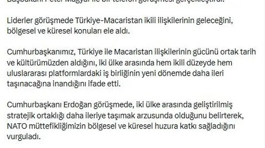 Erdoğan, Macaristan’ın Yeni Başbakanı Peter Magyar ile Telefon Görüşmesi Gerçekleştirdi