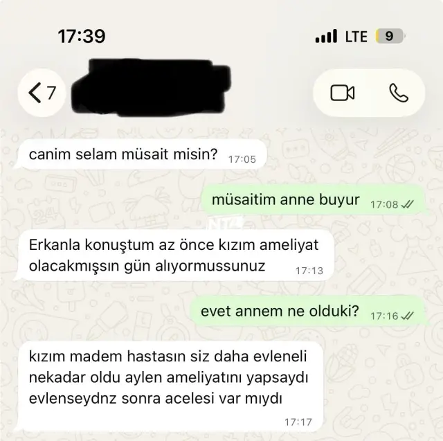 Yazışma ekran görüntüsü