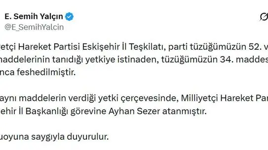 MHP Eskişehir İl Teşkilatı Yeniden Yapılandırıldı: Ayhan Sezer Yeni İl Başkanı Olarak Atandı