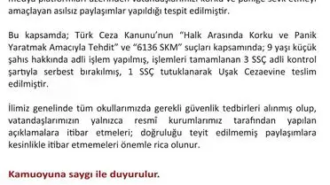 Uşak’ta Okul Güvenliğini Sarsan Asılsız Paylaşımlara Yönelik 9 Çocuk İşlem Gördü