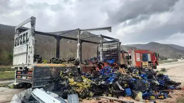 Tokat'ta Çilek Taşıyan Kamyon Patlamanın Ardından Alev Aldı