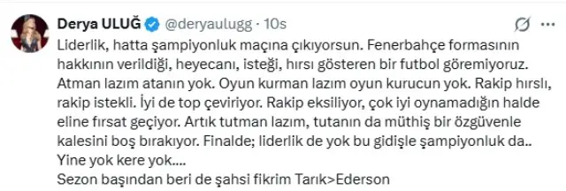 Derya Uluğ'un eleştirisiyle ilgili sosyal medya ekran görüntüsü
