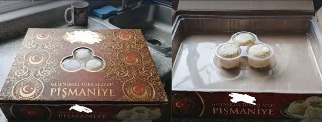 Açılmış pişmaniye kutusunun içi
