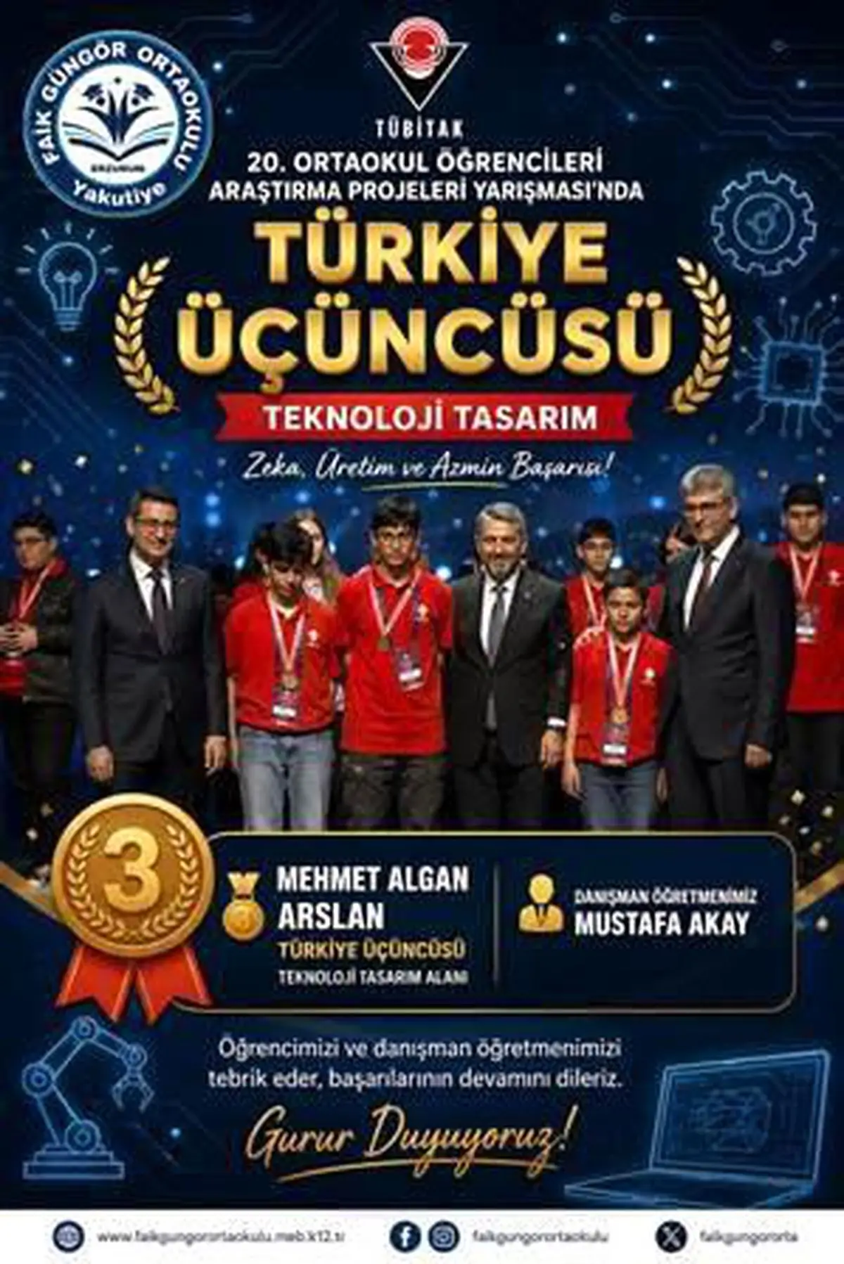 Erzurum'un Faik Güngör Ortaokulu Öğrencileri TÜBİTAK'ta Türkiye Üçüncüsü Oldu