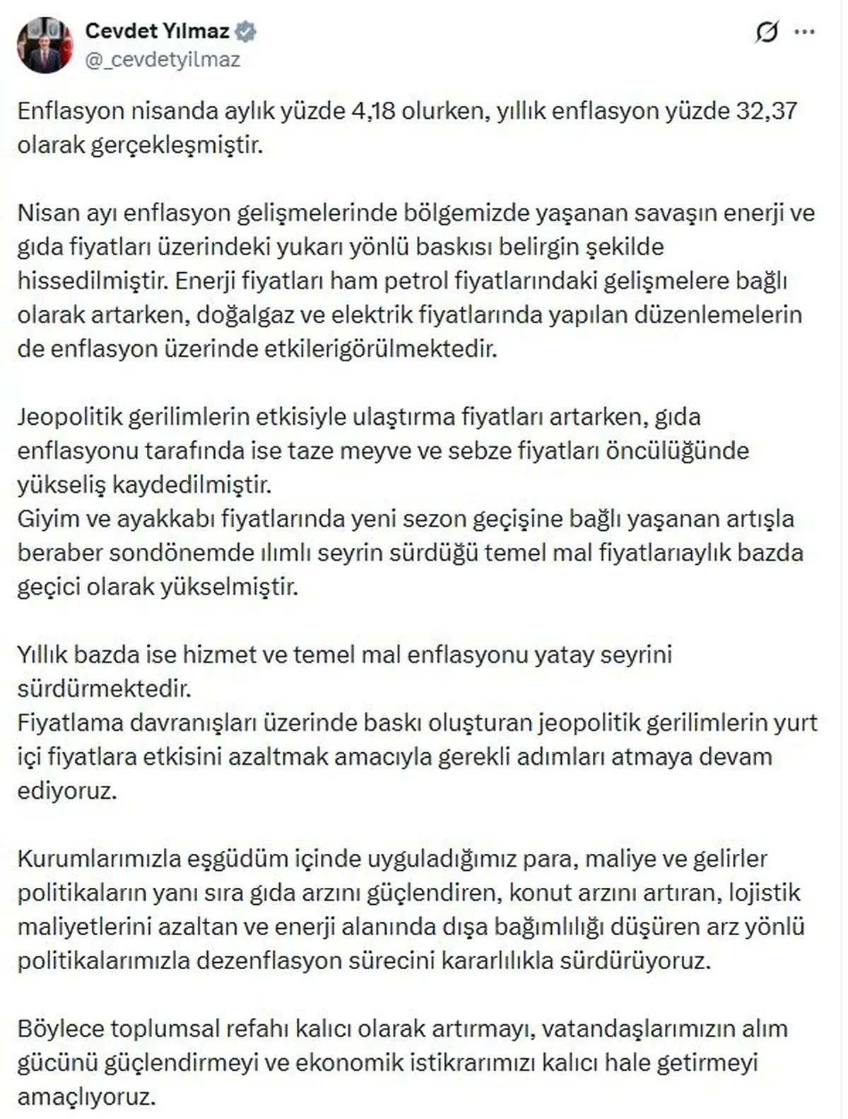 Enflasyonla Mücadelede Arz Odaklı Yaklaşımlar: Yılmaz'dan Yeni Hedefler