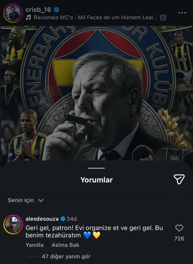 Alex de Souza'nun destek mesajı