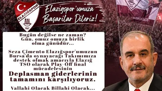Elazığ TSO, Seza Çimento Elazığspor'un Deplasman Giderlerini Karşıladı