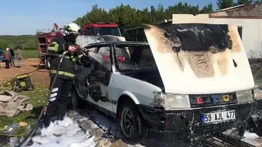 Kırklareli Vize'de Park Halindeki Araç Alev Aldı