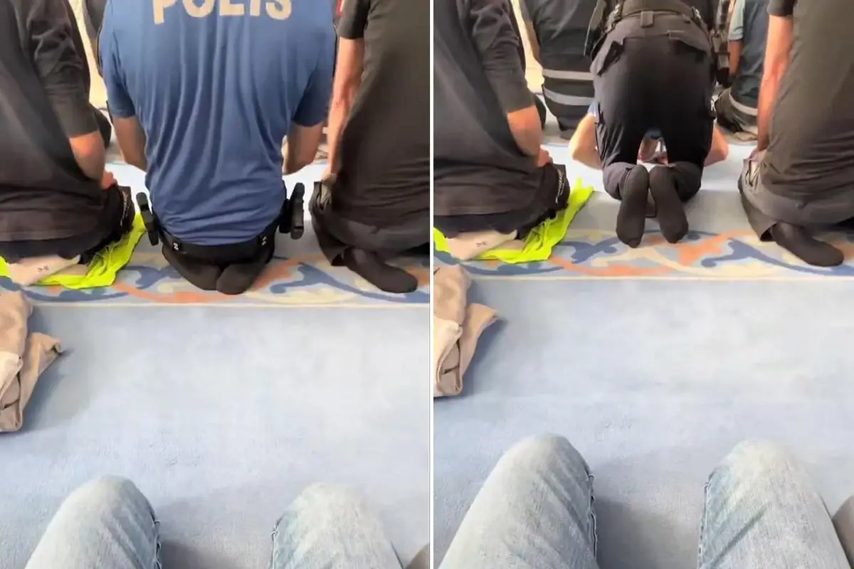 Namaz Vaktinde Polis Memuru Secdeye Gitti, Vatandaş Kameraya Yansıttı